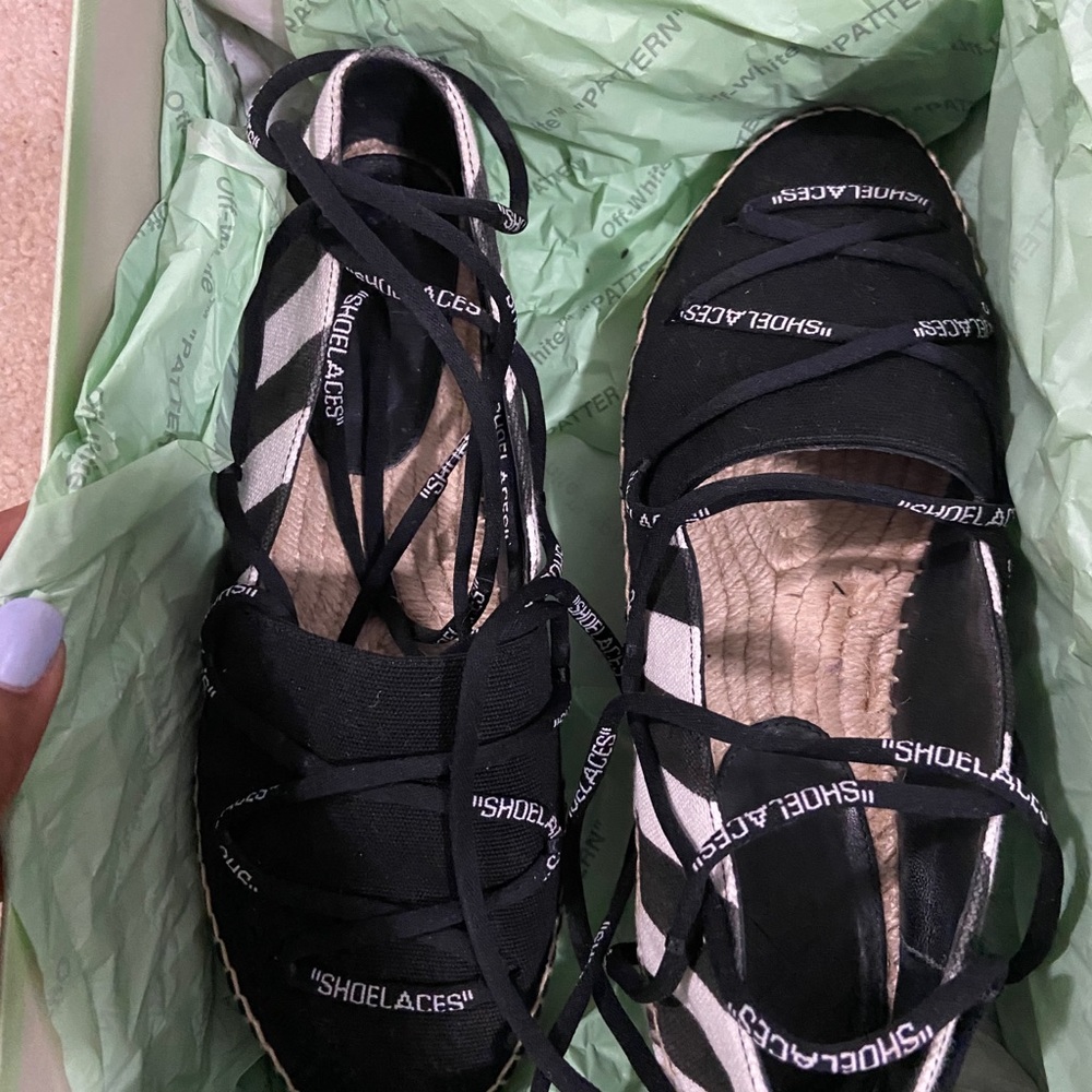 Off-White Diagonal Stripe Flat Espadrilles - image 5